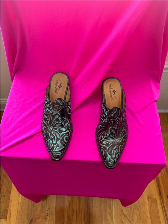 Patricia Nash Shoes - Patricia Nash Teal Embossed Leather Mule